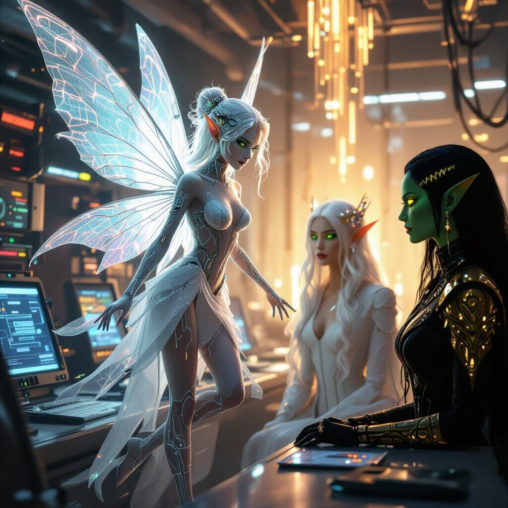 Circuitry Fairy in Cyberpunk Laboratory