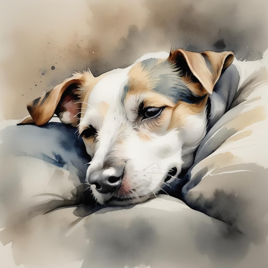 Resting Jack Russell in Watercolor Style