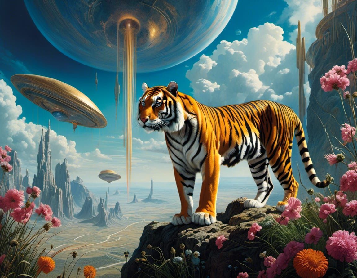 Majestic Bengal Tiger Hunting: Hyperrealistic Digital Portra...