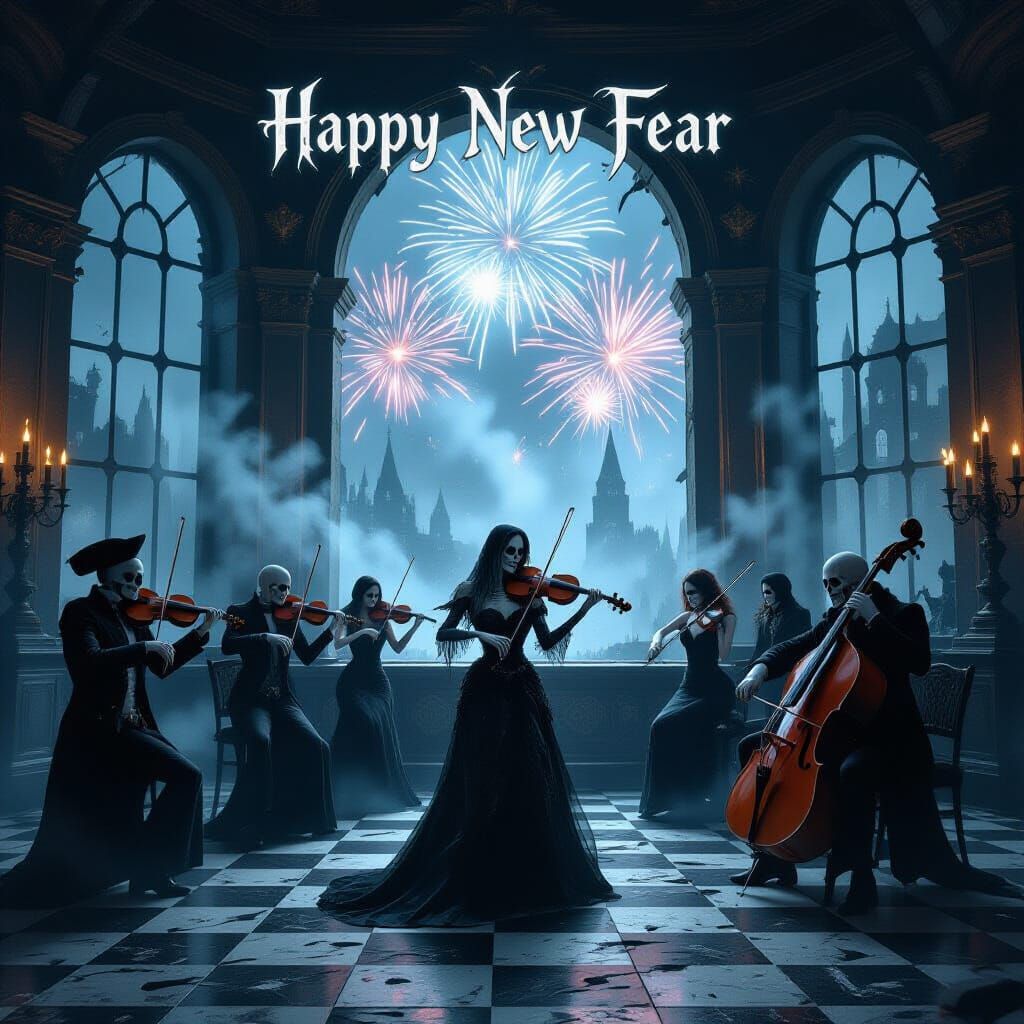 Undead Celebration in Ruined Palace with Fireworks