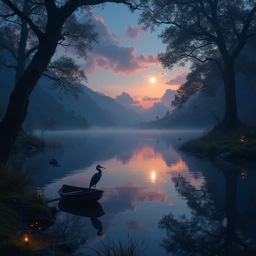 Mystical Twilight Lake Reflection