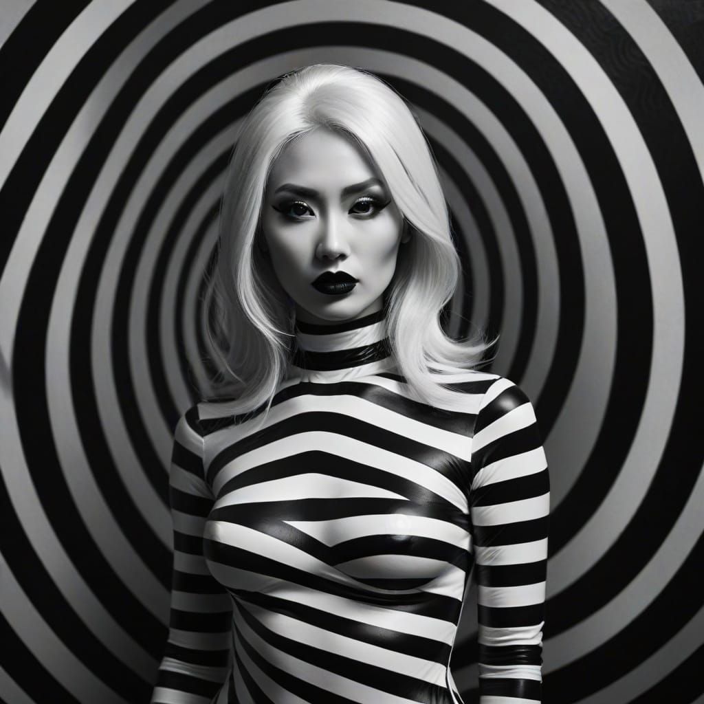 Optical Illusion Portrait of Woman with Geometric Body Paint