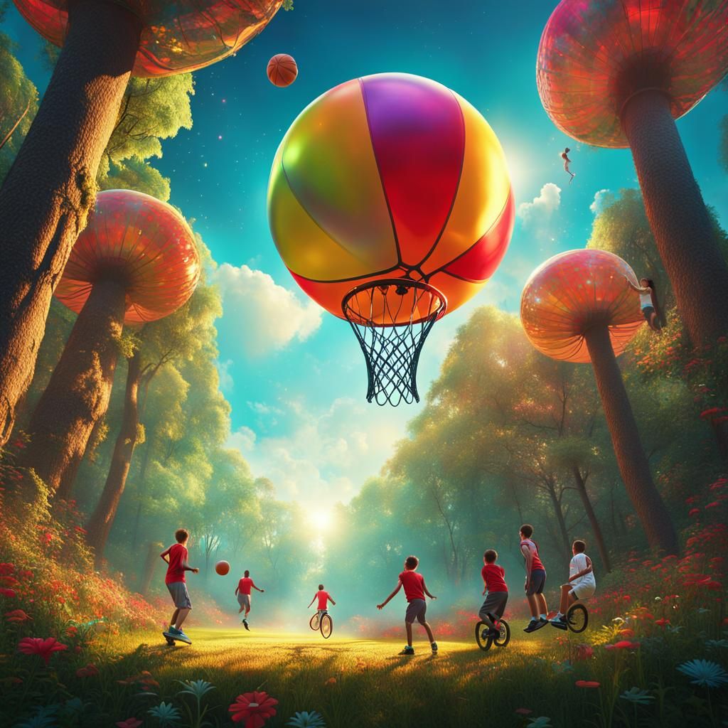 Kids Play Skyball in Mystical Forest: Digital Matte Painting