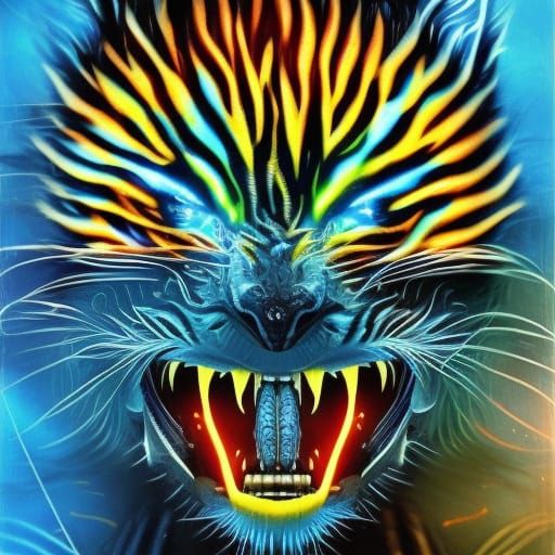 Neon Dragon-Tiger Hybrid in Japanese Art Style