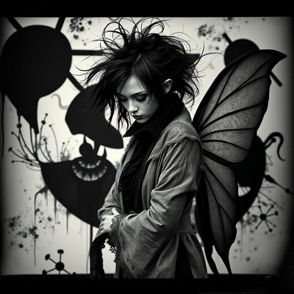 Goth Fairy in Dadaist Photogram Style