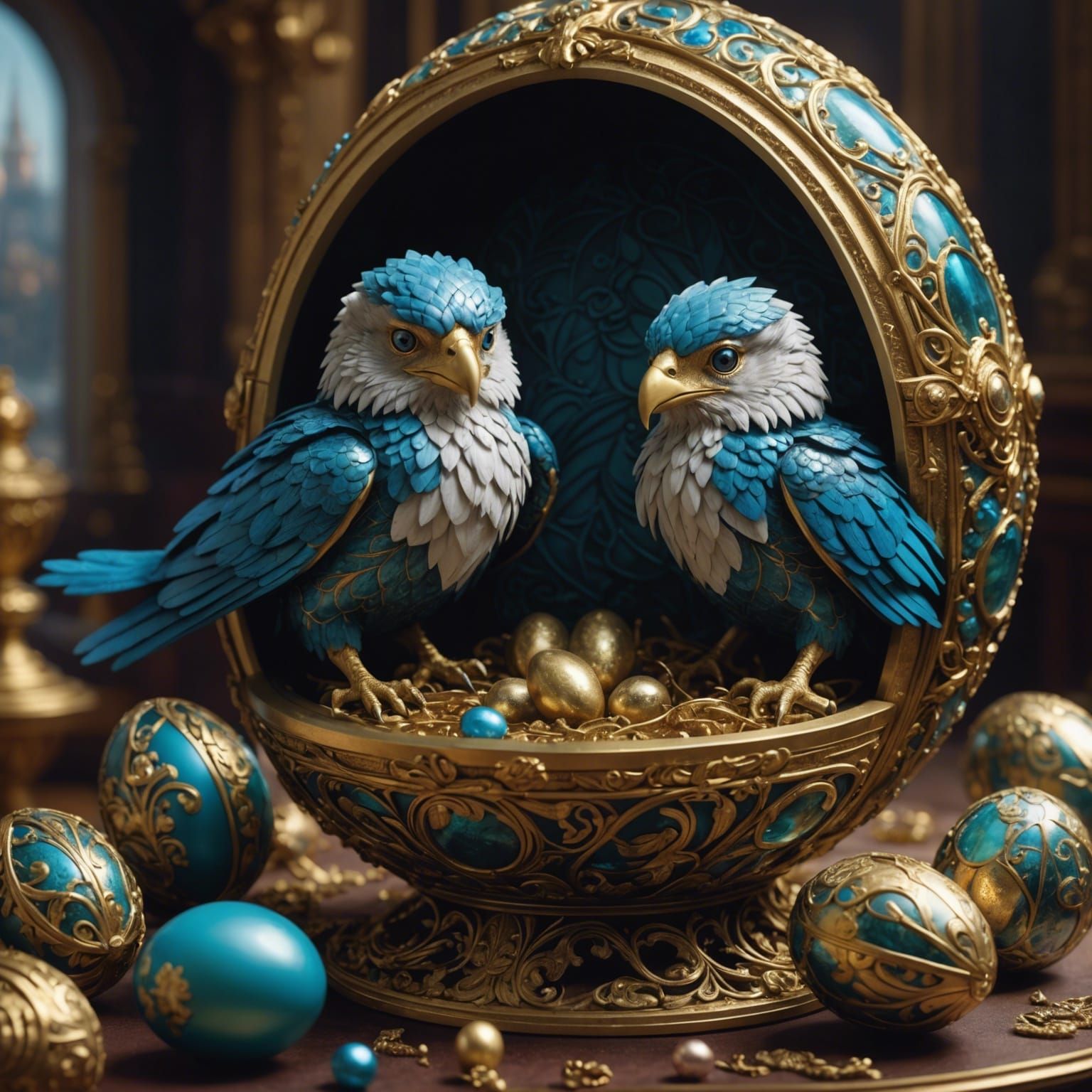 Baby Griffins Hatching from Fabergé Eggs: Digital Painting