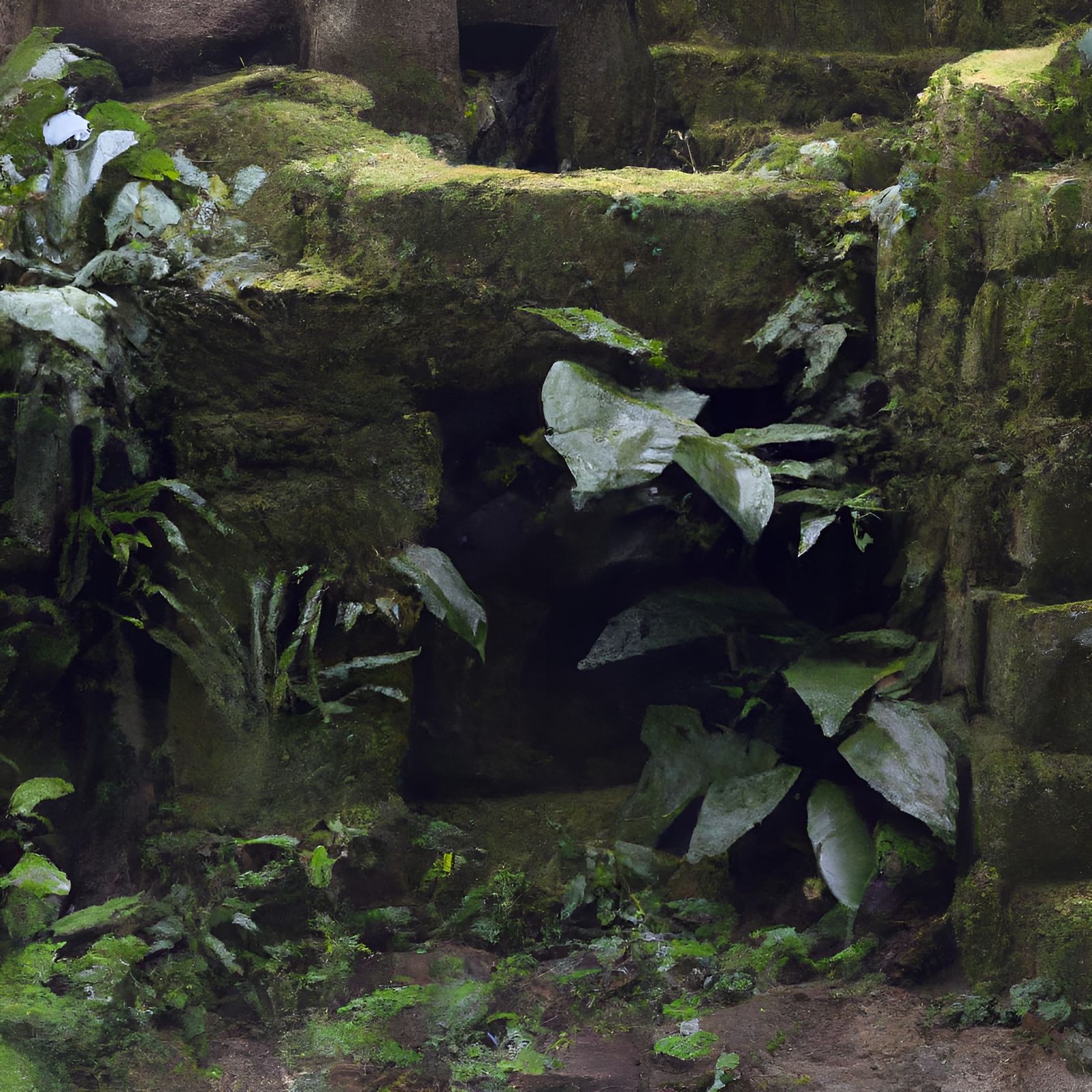 Tropical Swamp Ruins in Vintage Photography Style