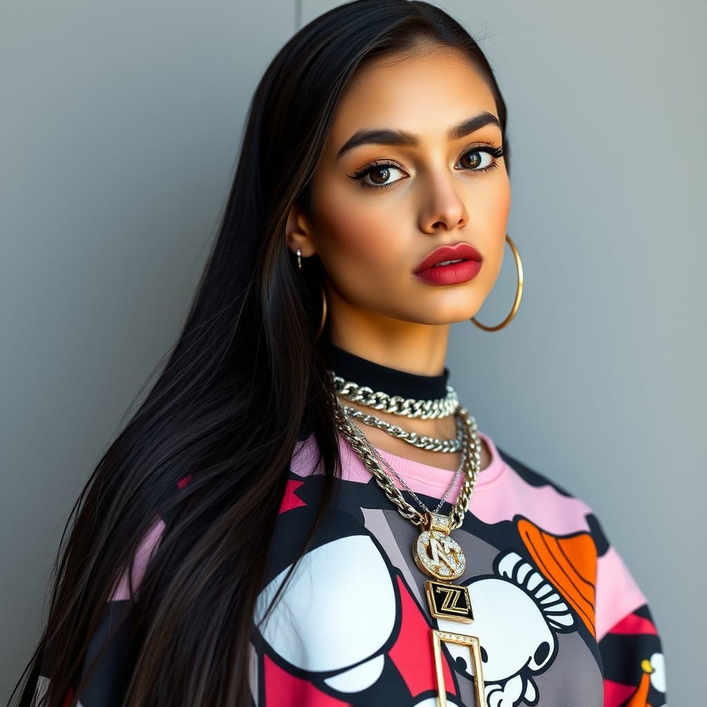 Confident Gen Z Fashionista Blends Luxury and Streetwear Chi...