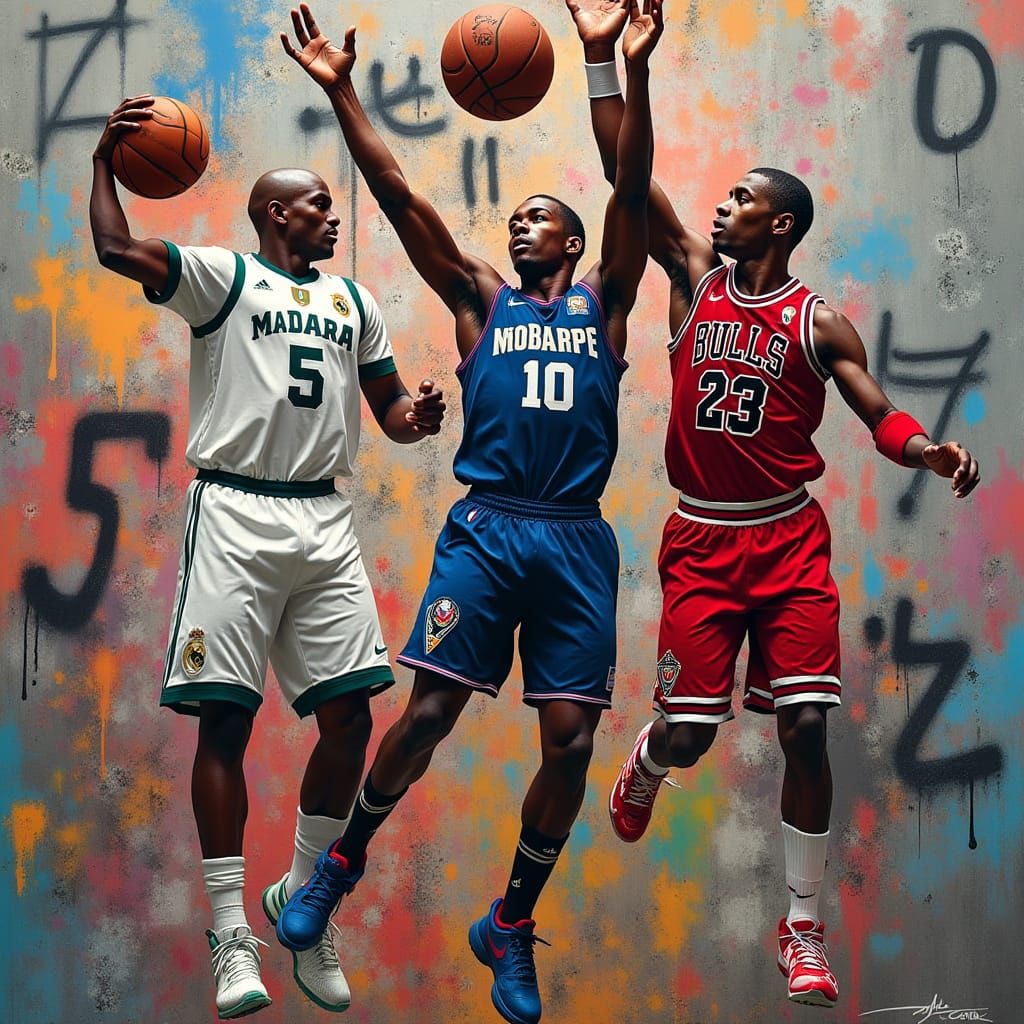Iconic Athletes in Vibrant Street Art Style
