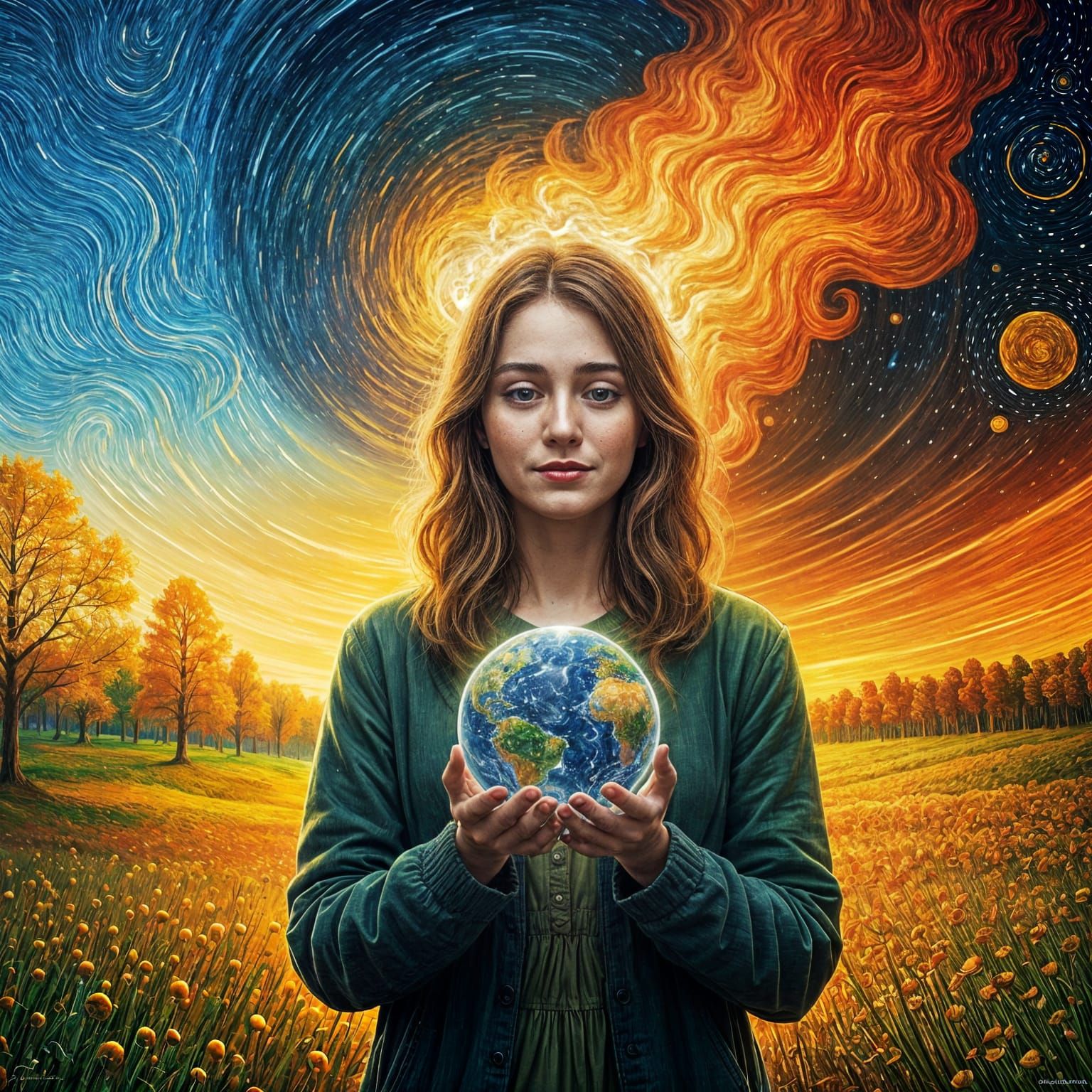 Contrasting Worlds: A Van Gogh-Style Double Exposure