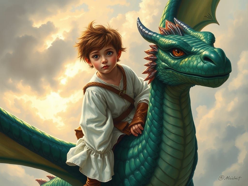 Fantastical Dragon Rider in Oil Painting Style