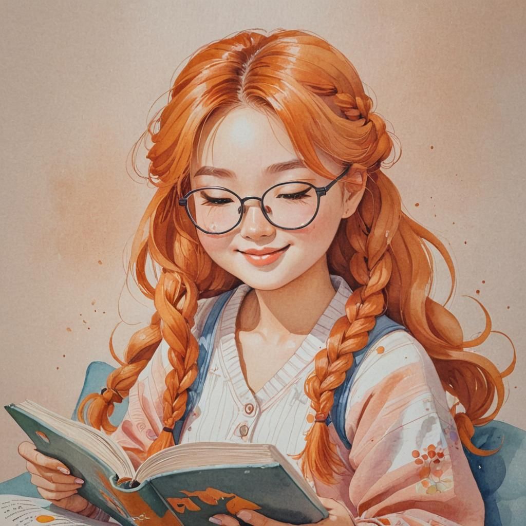 Korean Woman Reading: Gouache Painting in Impressionist Styl...