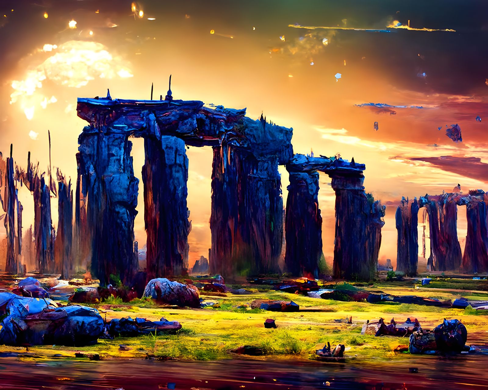 Cosmic Monolithic Stone Structures in Hyperrealism