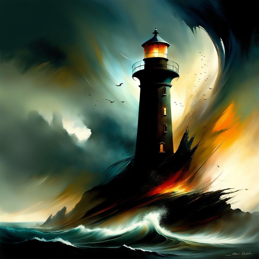 Abstract Coastal Lighthouse in Expressive Style