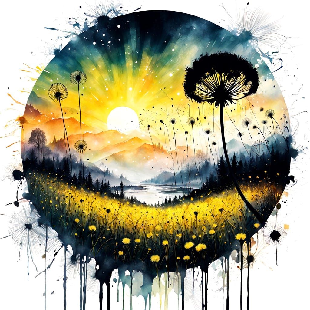 Vibrant Dandelion Field in Sunset Winterscape