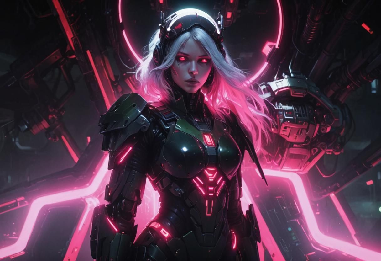 Dark Cyberpunk Mech Pilot in Ominous Industrial Hellscape