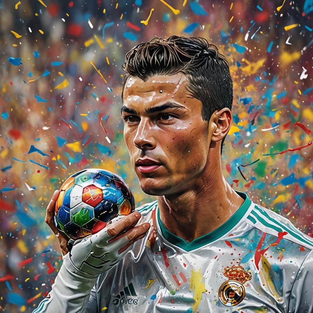 Cristiano Ronaldo Kissing Ball in Hyperrealistic Style