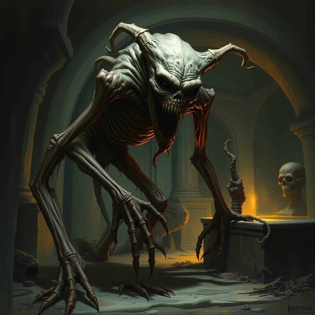 Gothic Creature in Catacombs