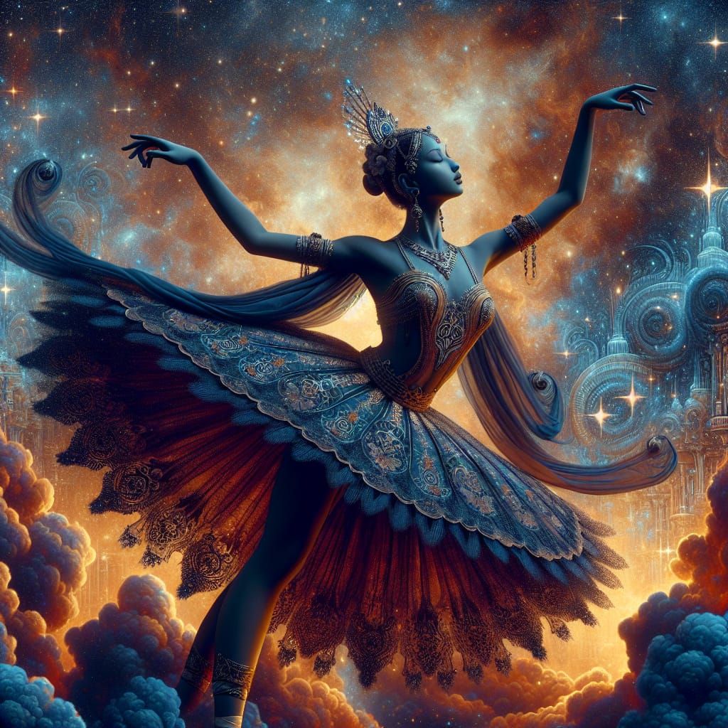 South Asian Ballerina Dancing Under Starlit Sky