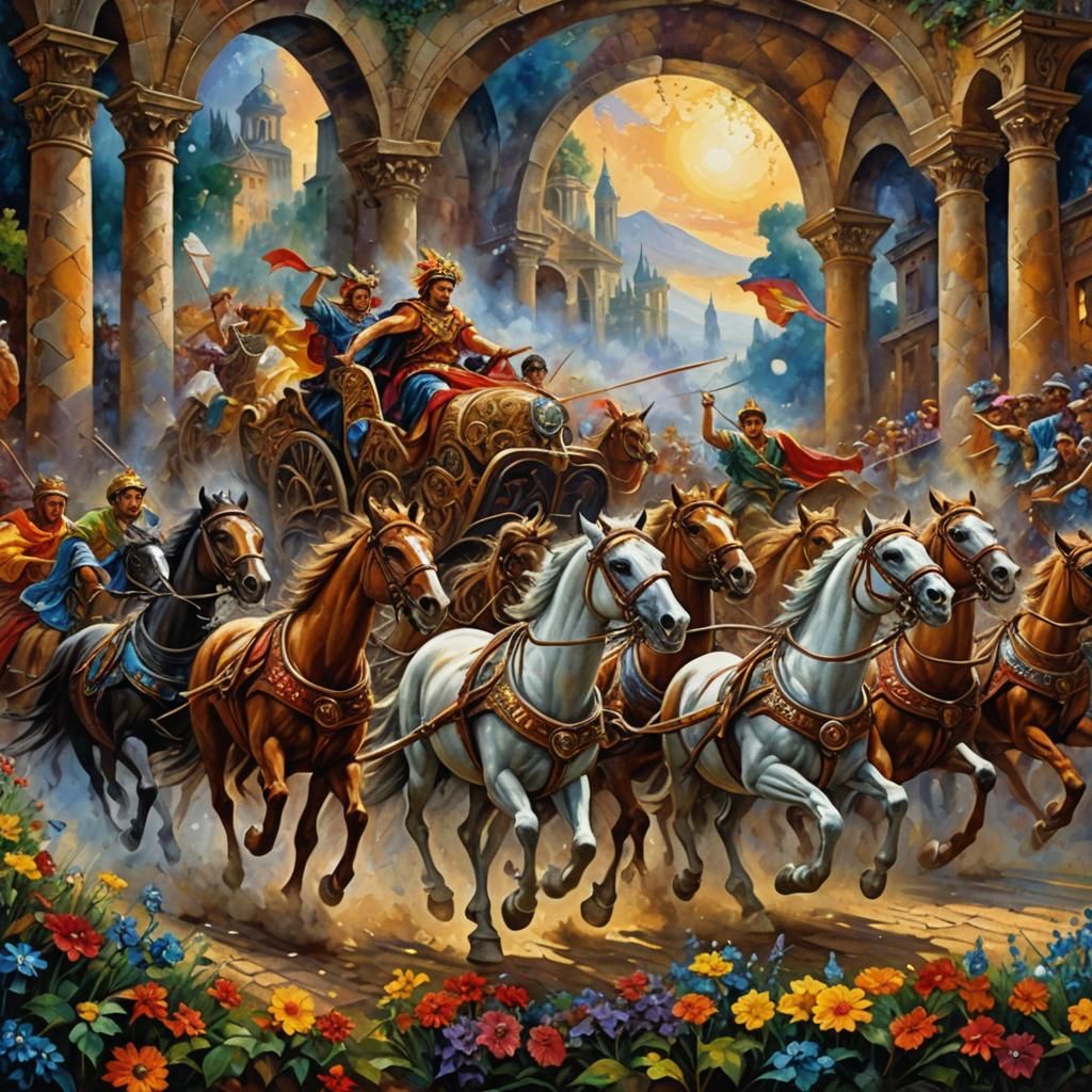 The roman chariot race looks more like civil chaos and disor...