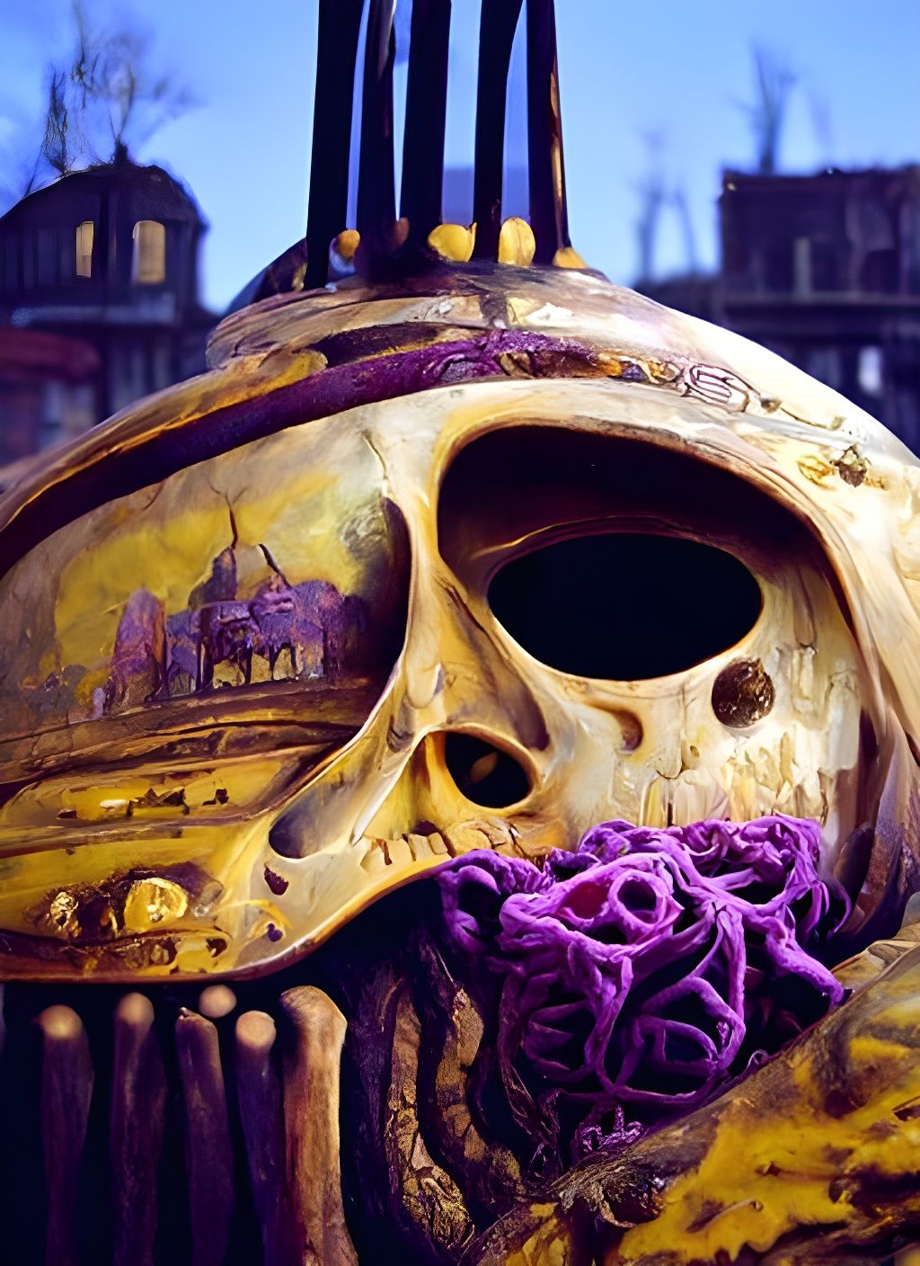 Beksinski Style Purple Skull Clock of Time