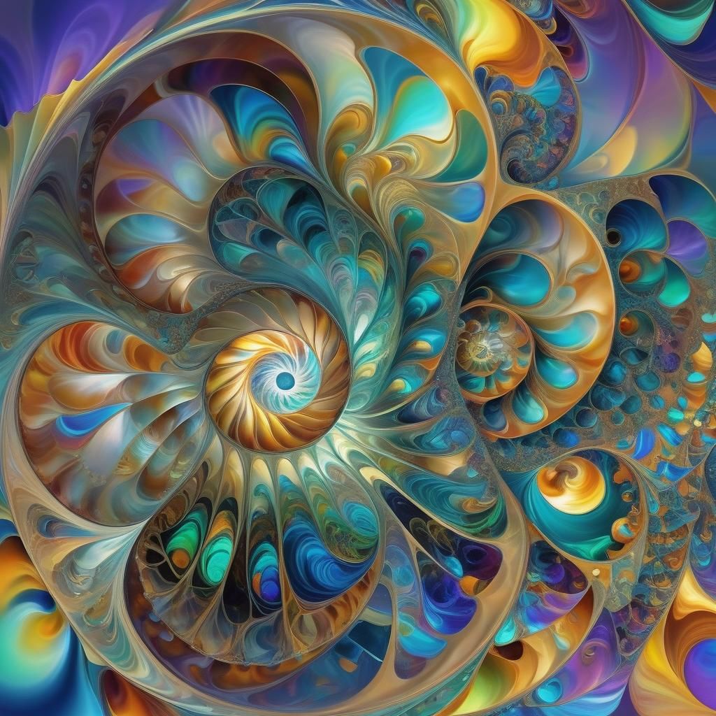 Iidescent Fractal Shell in Geometric Art Style