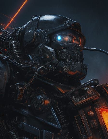 Cybernetic Ozzy Rides a Mech in Abstract Oil Painting