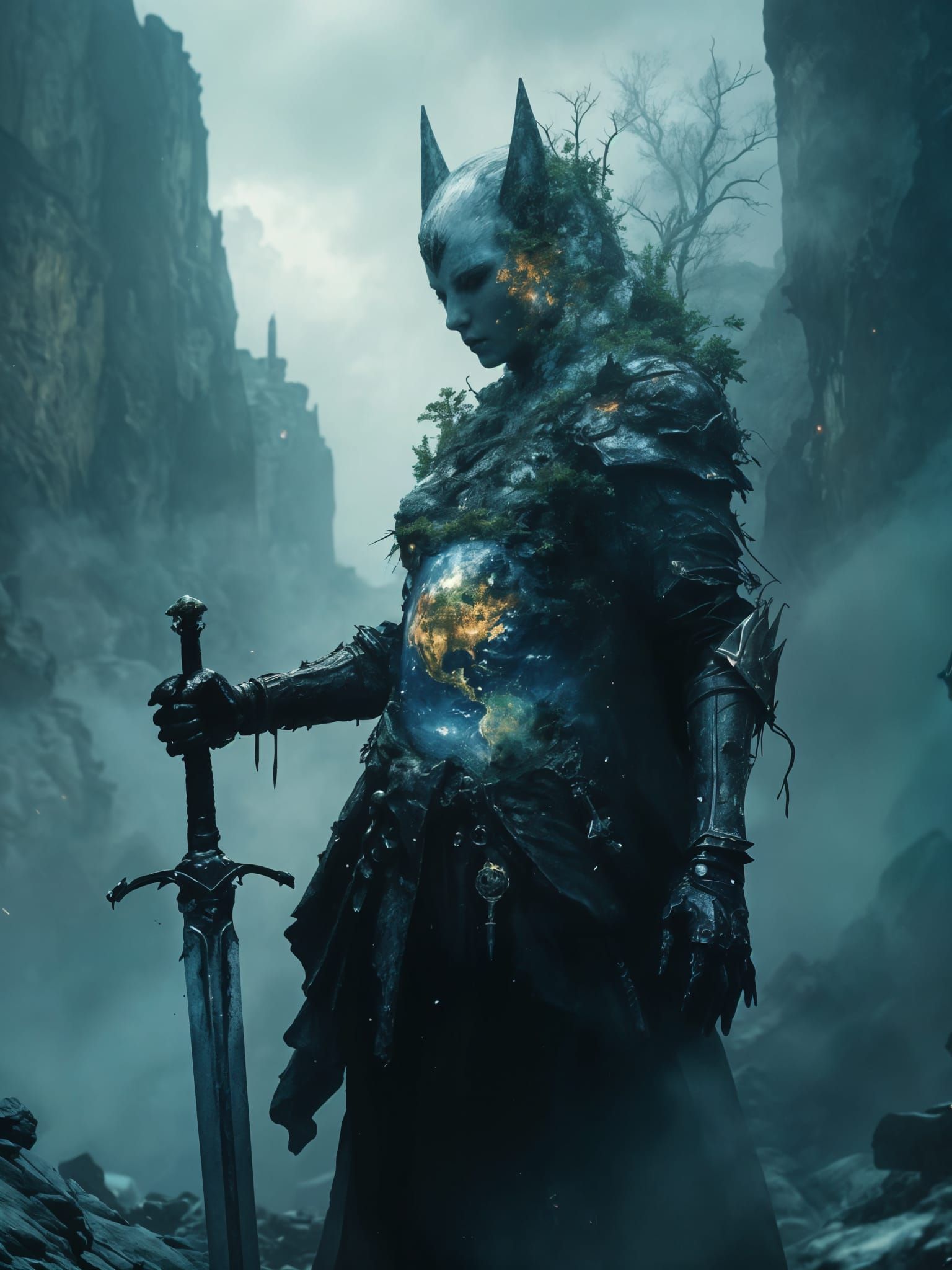 Earth Knight in Combat Pose, 3D Effect