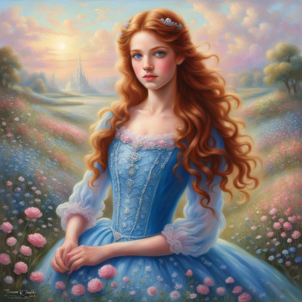 Auburn Haired Girl in Flower Meadow, Ethereal Style