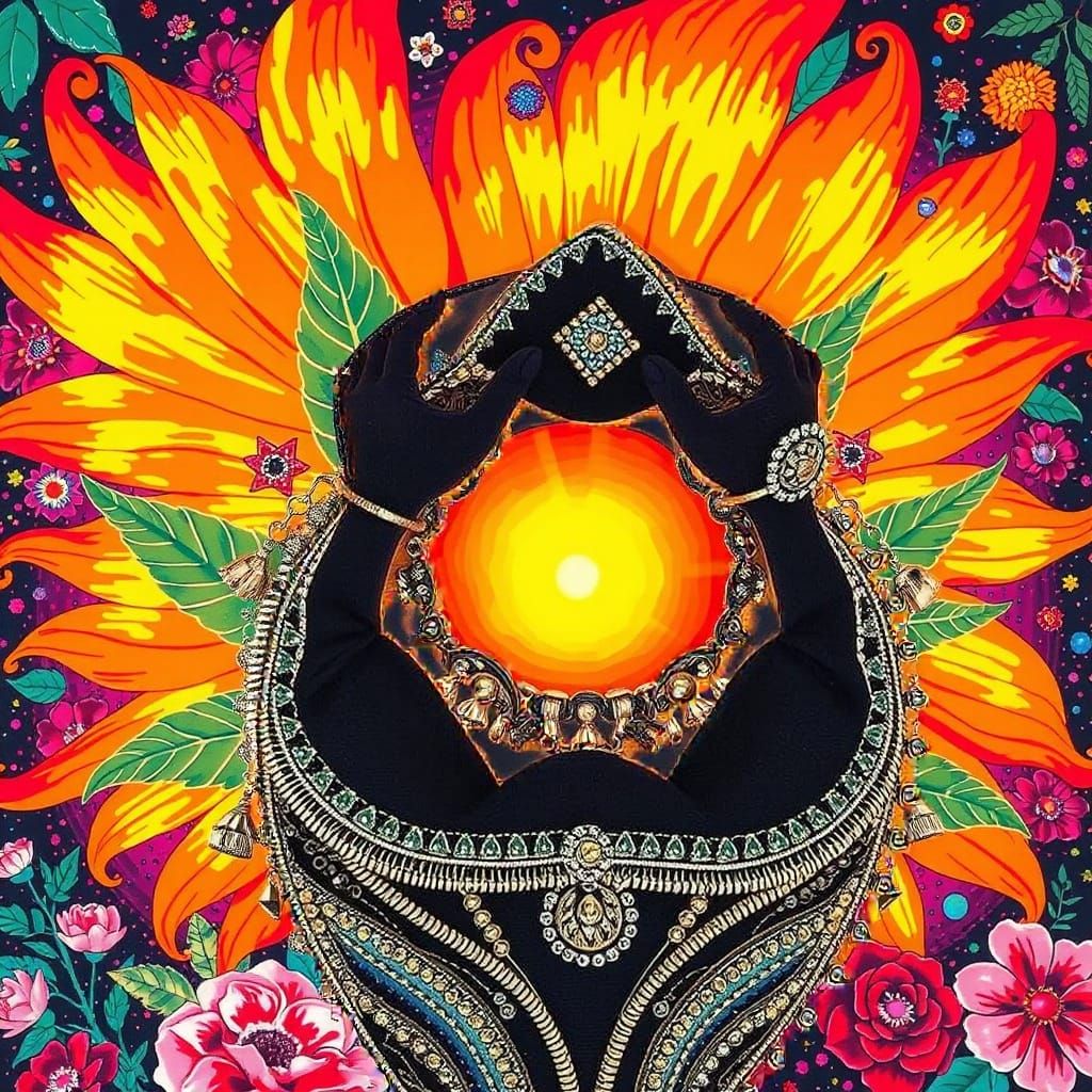 Psychedelic Floral Garden in Cosmic Mystery