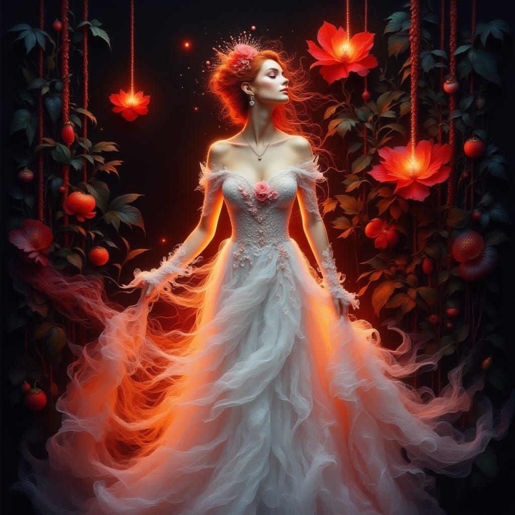 Woman with Hibiscus Flower in Fantasy Art Style