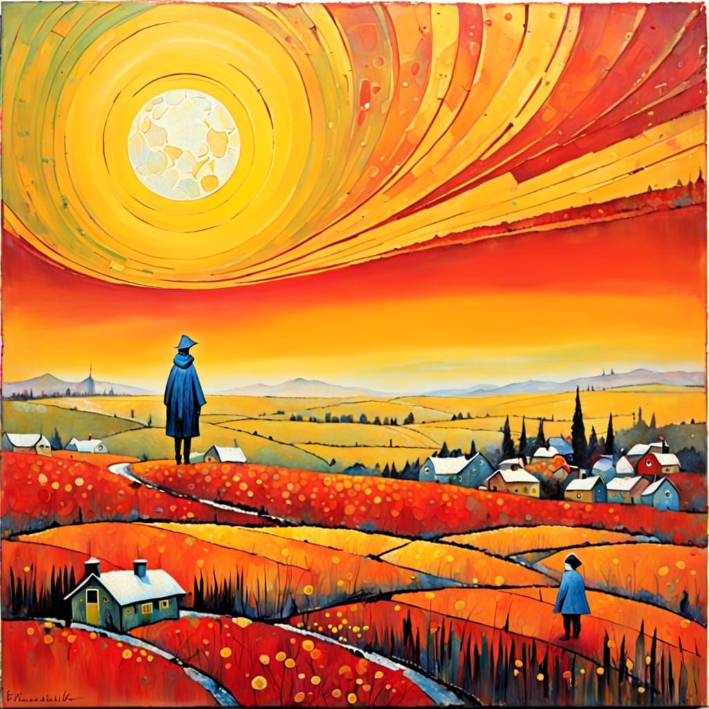 Primitive Naive Encaustic Painting by Hundertwasser and Lisi...