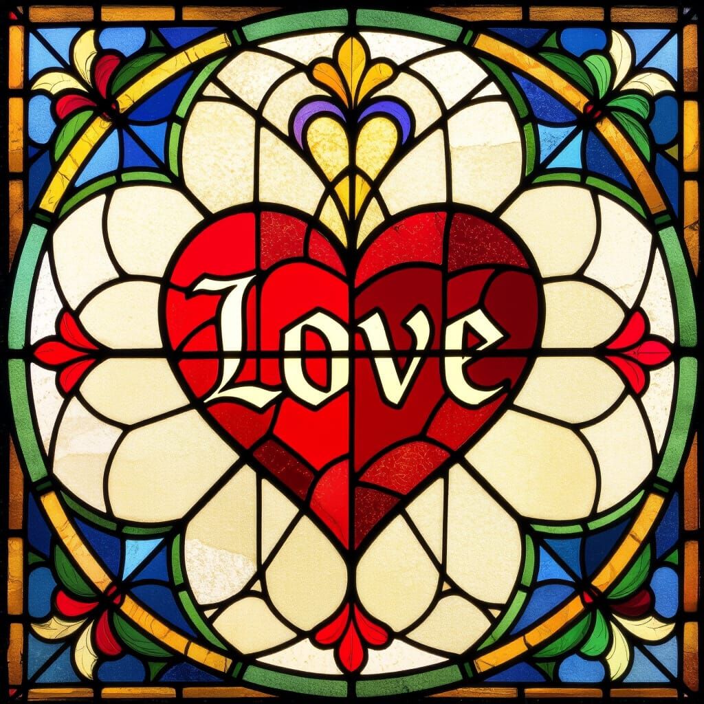 Kandinsky Stained Glass Sacred Heart with "LOVE"