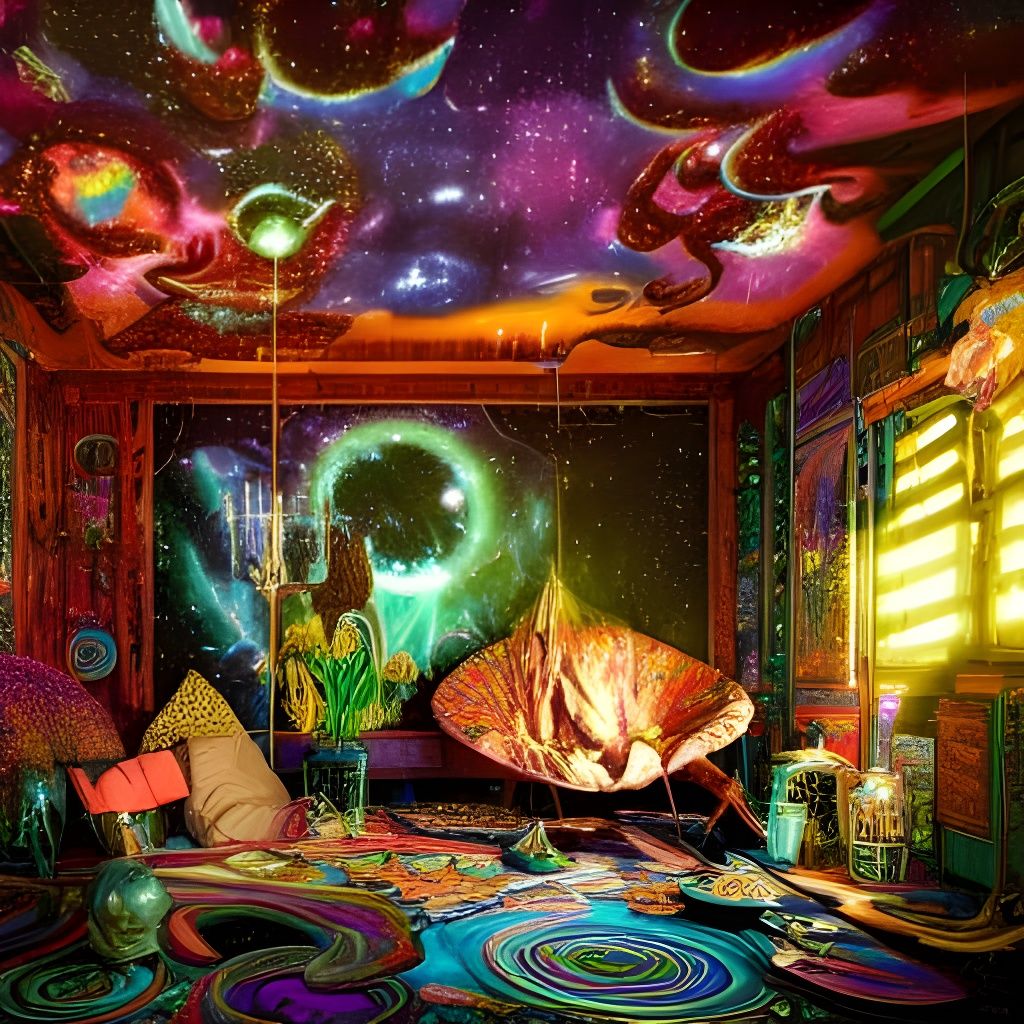 Psychedelic Cosmic Room with Constellations in Klimt Style