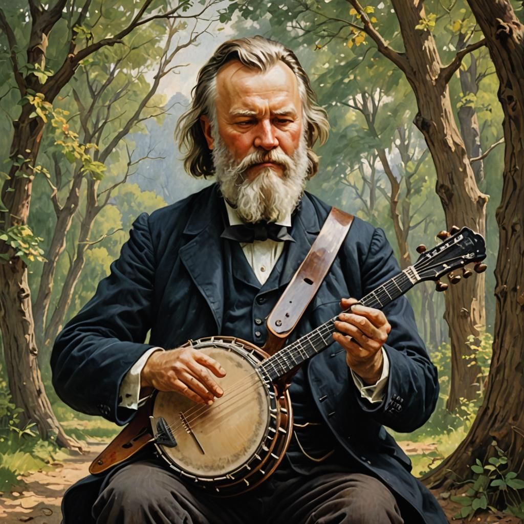 Brahms Plays Banjo, Oil Painting by Gurney