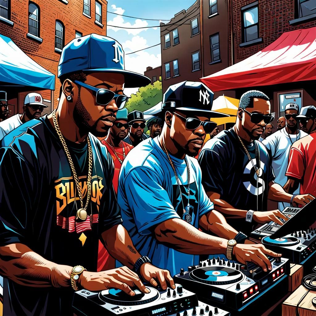 Hip Hop DJs at a Block Party in Comic Book Art