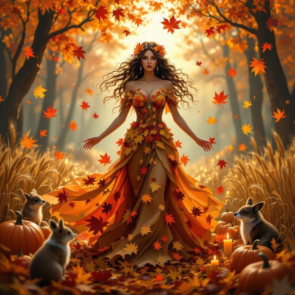 Autumn Goddess of Harvest in Renaissance Fantasy Style