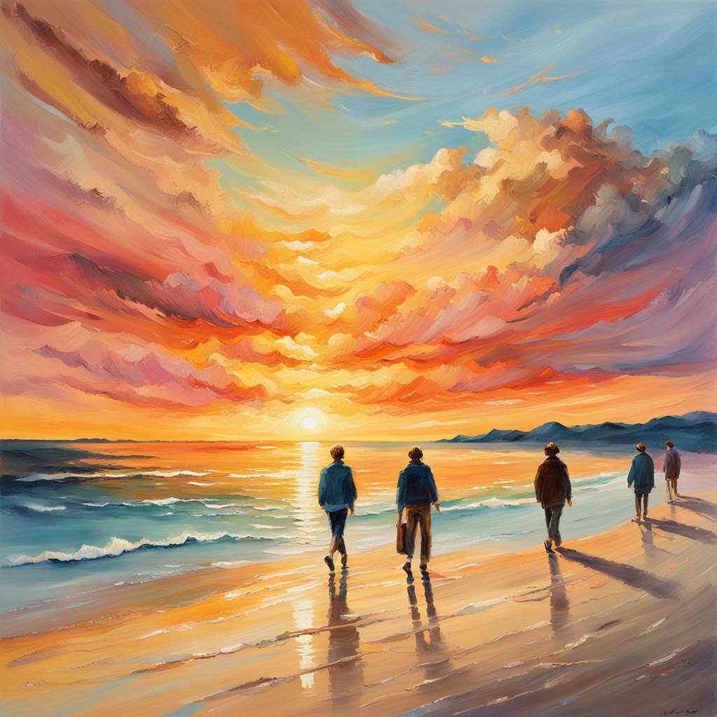 Serene Beach Sunset in Impressionist Style