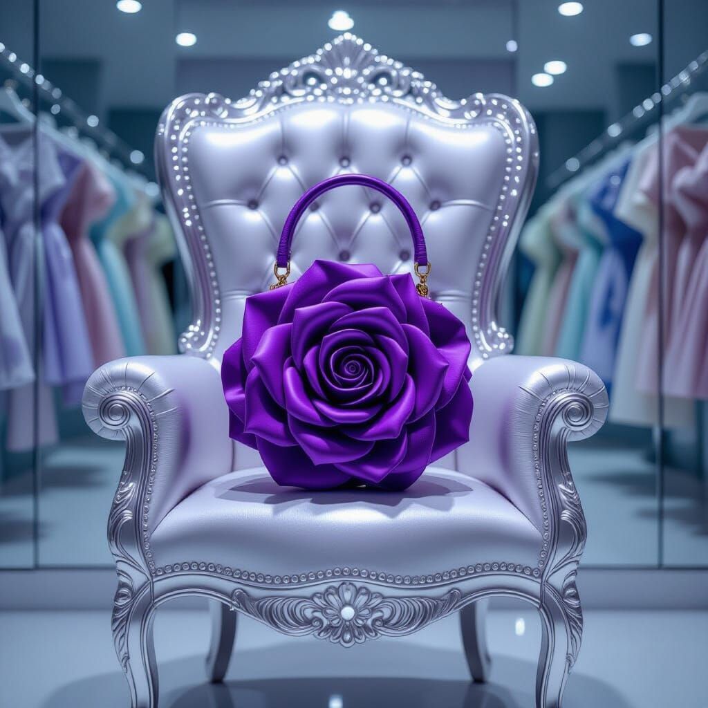 Purple Rose Purse on Diamond Chair in Silver Room