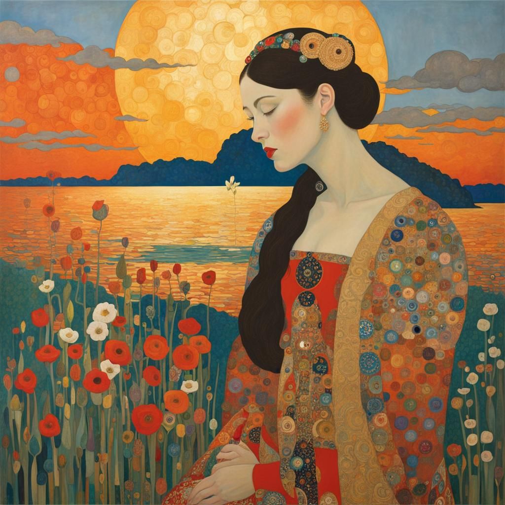 Colorful Sunset Seascape, Modern Art Style