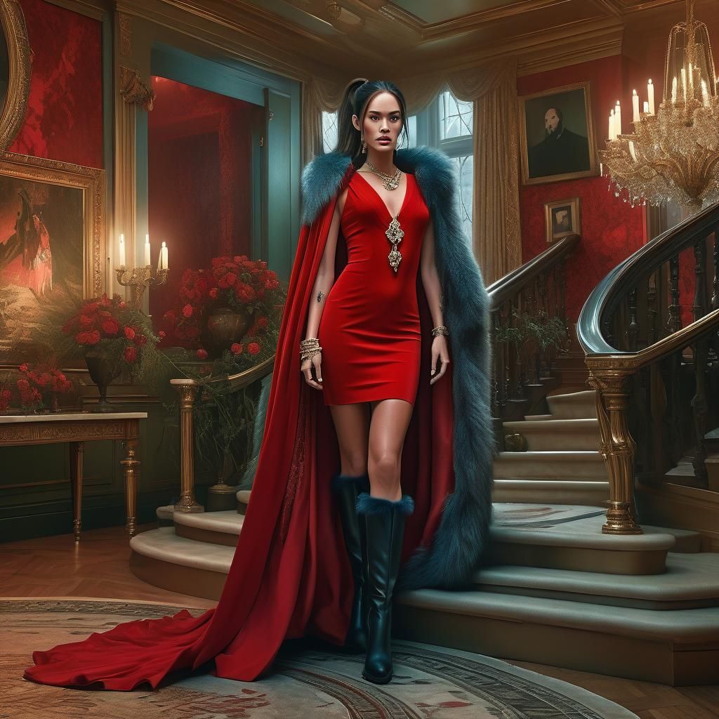 Megan Fox in Red Dress: Digital Art Portrait