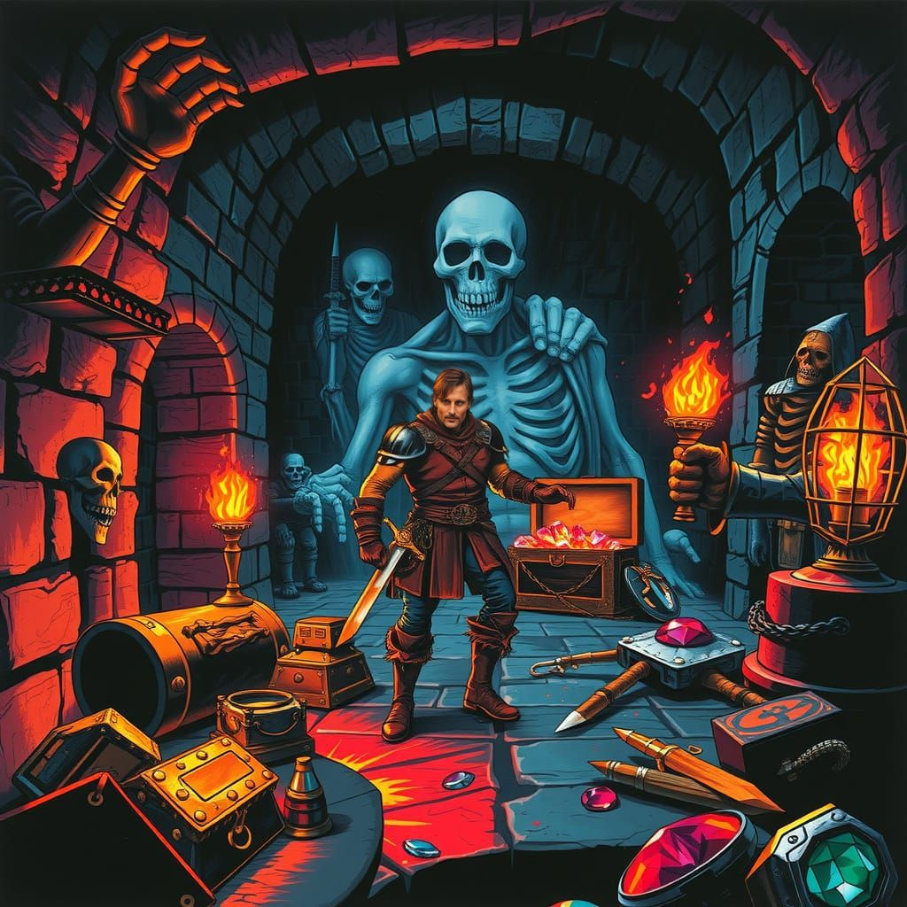 Retro-Futuristic Adventurer in a Gauntlet Computer Game