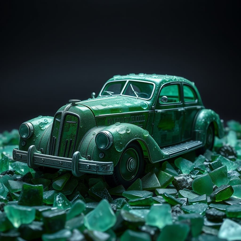 Spooky Vintage Car Sculpture of Frosted Sea Glass