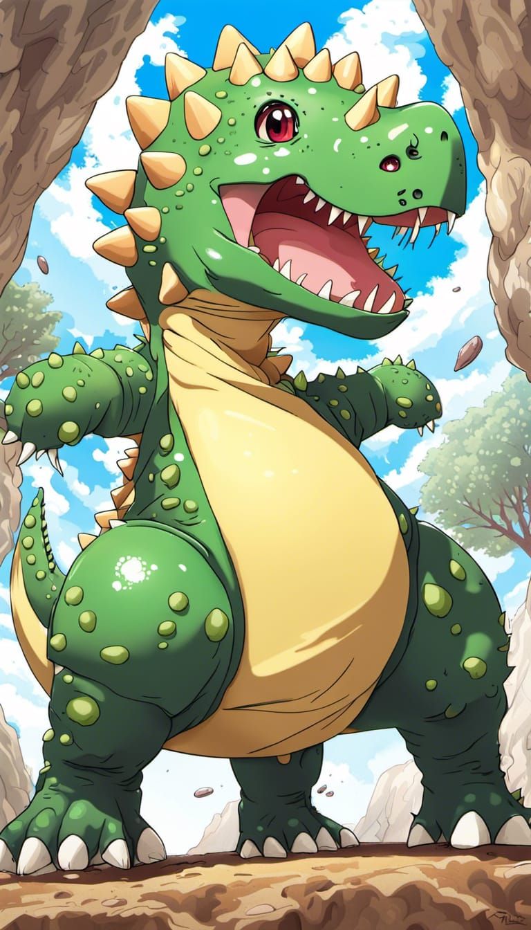 Ankylosaurus with Slime Tail in Anime Style