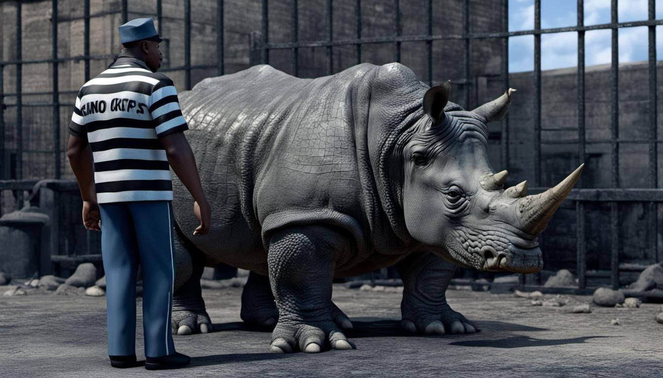 Rhino and Crocodile Inmates Meet in Prison Yard