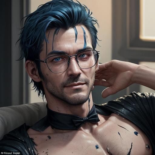 Wounded Android Butler's Weary Smile: Synthwave Neon Retro