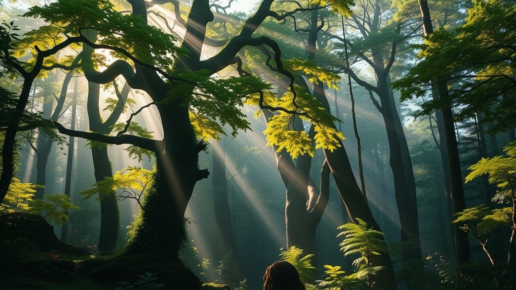Sun-Drenched Forest in Digital Matte Painting Style
