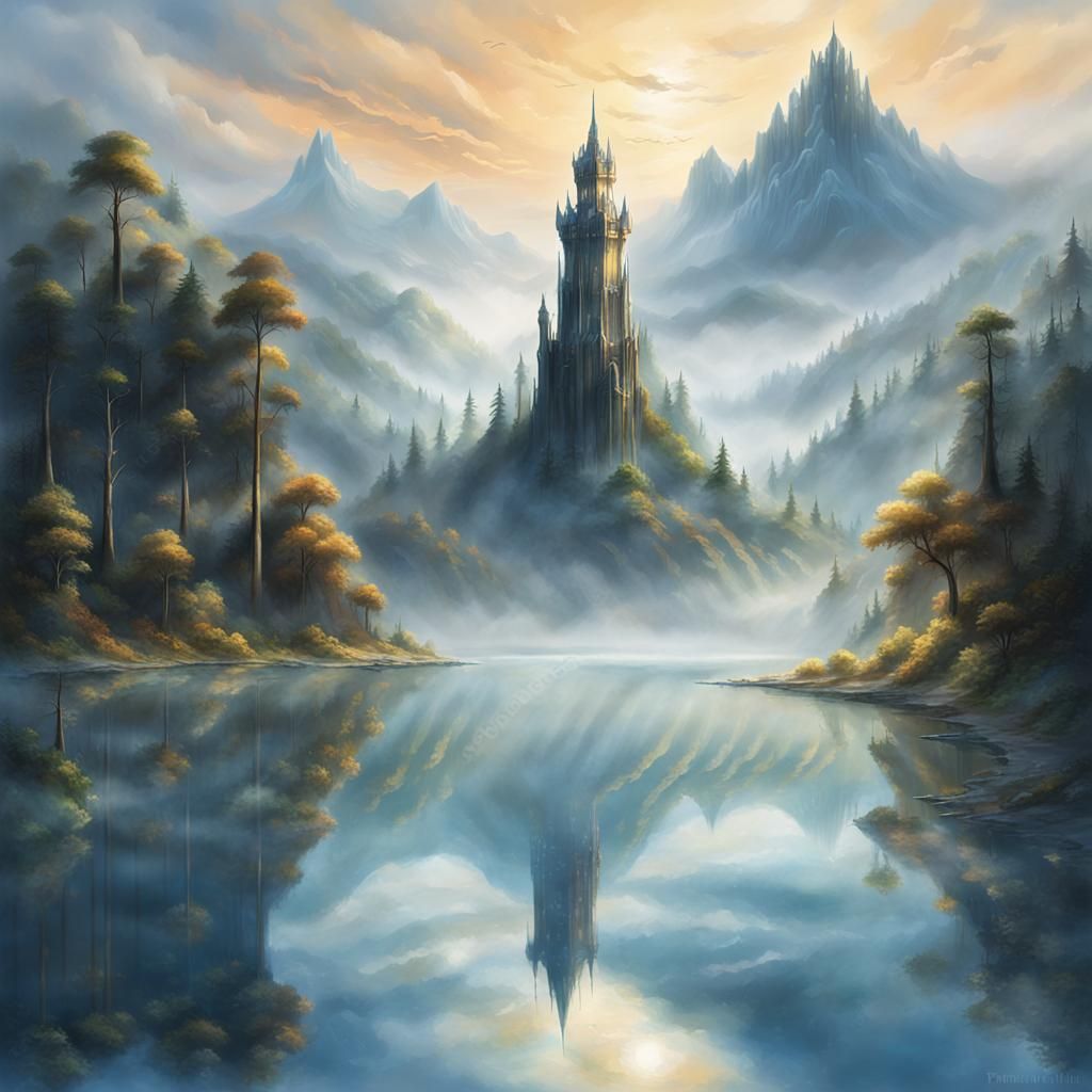 Ethereal Mountain Landscape in Golden Light