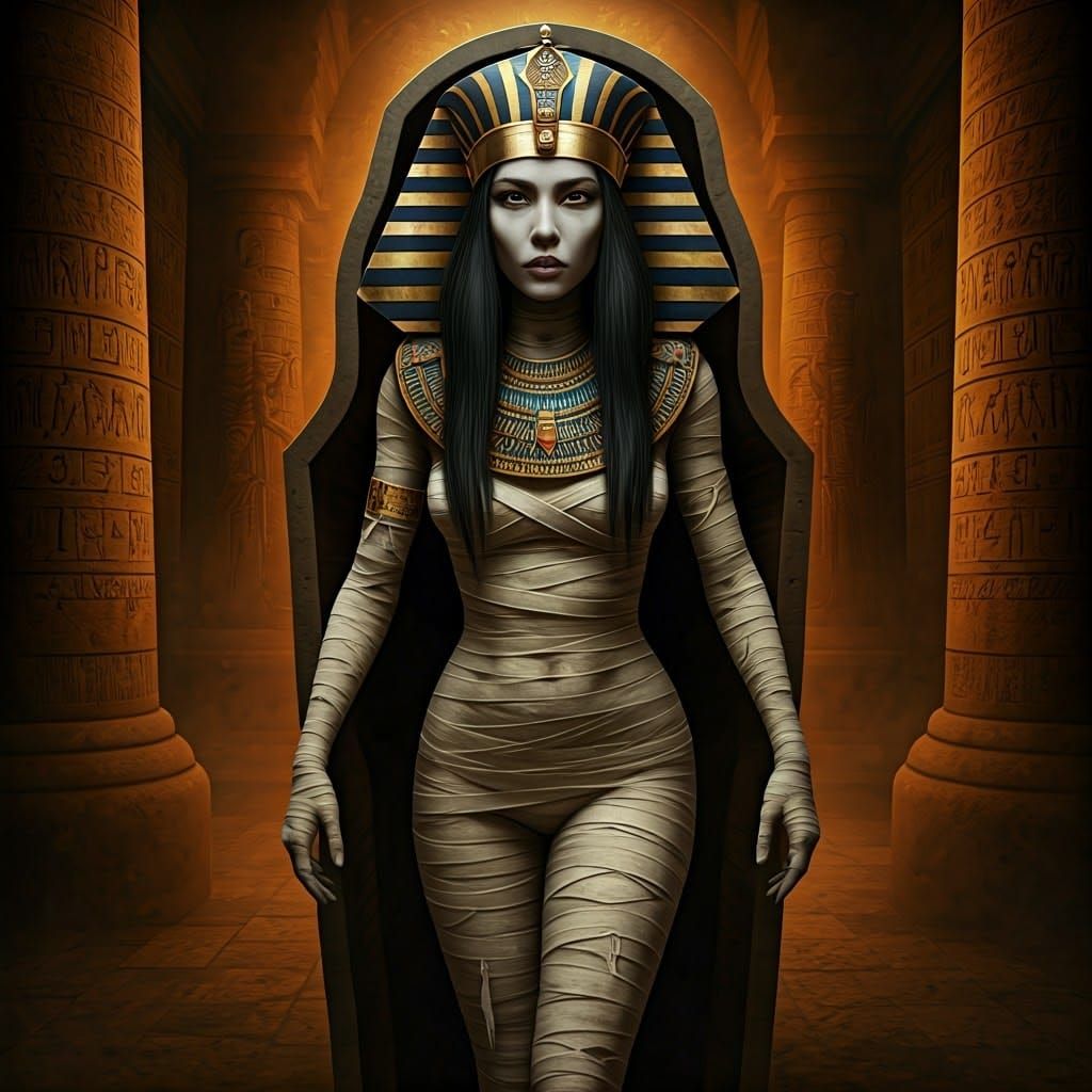 Undead Pharaoh Mummy Emerges from Sarcophagus