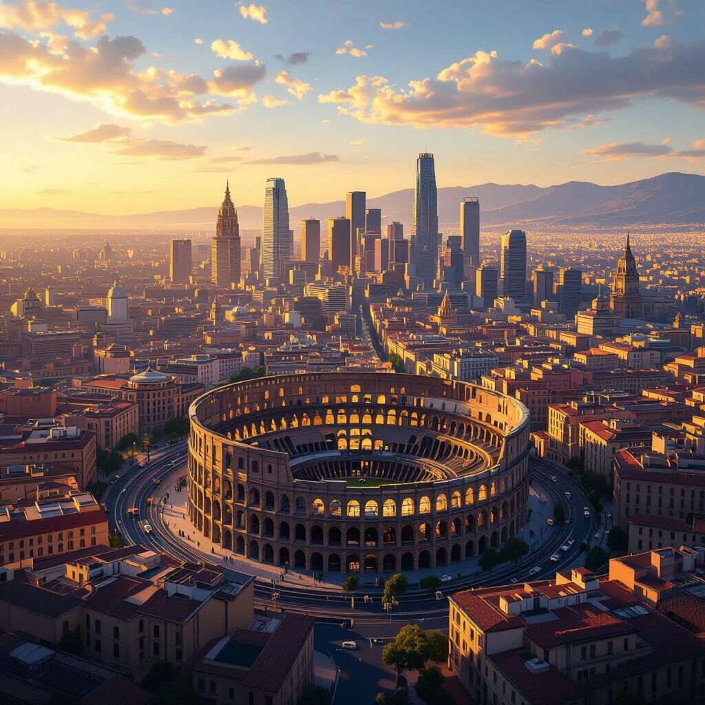 Vast Sun-Drenched Metropolis with Ancient Colosseum